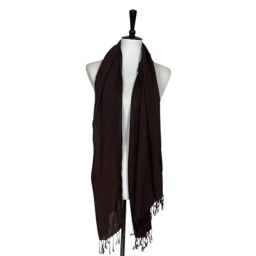 Women’s Bundle 3 Oblong Scarfs Solid Neutral Color Fringe Tan Orange Brown Tan
